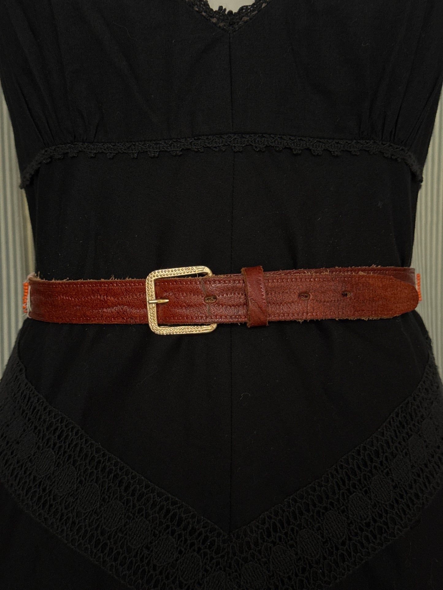 Beaded Brown Leather Belt