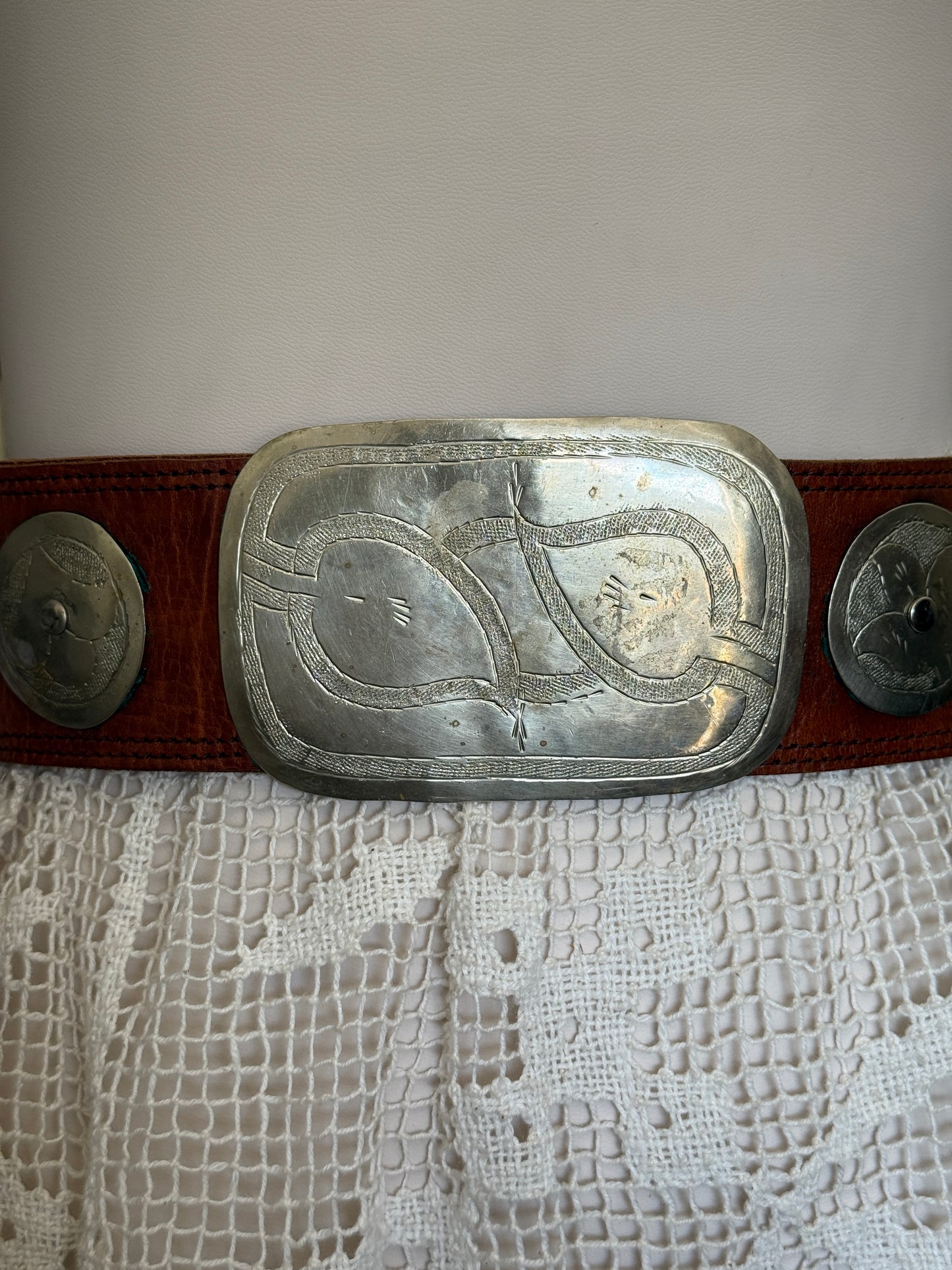 Thick Brown Leather Belt with Silver