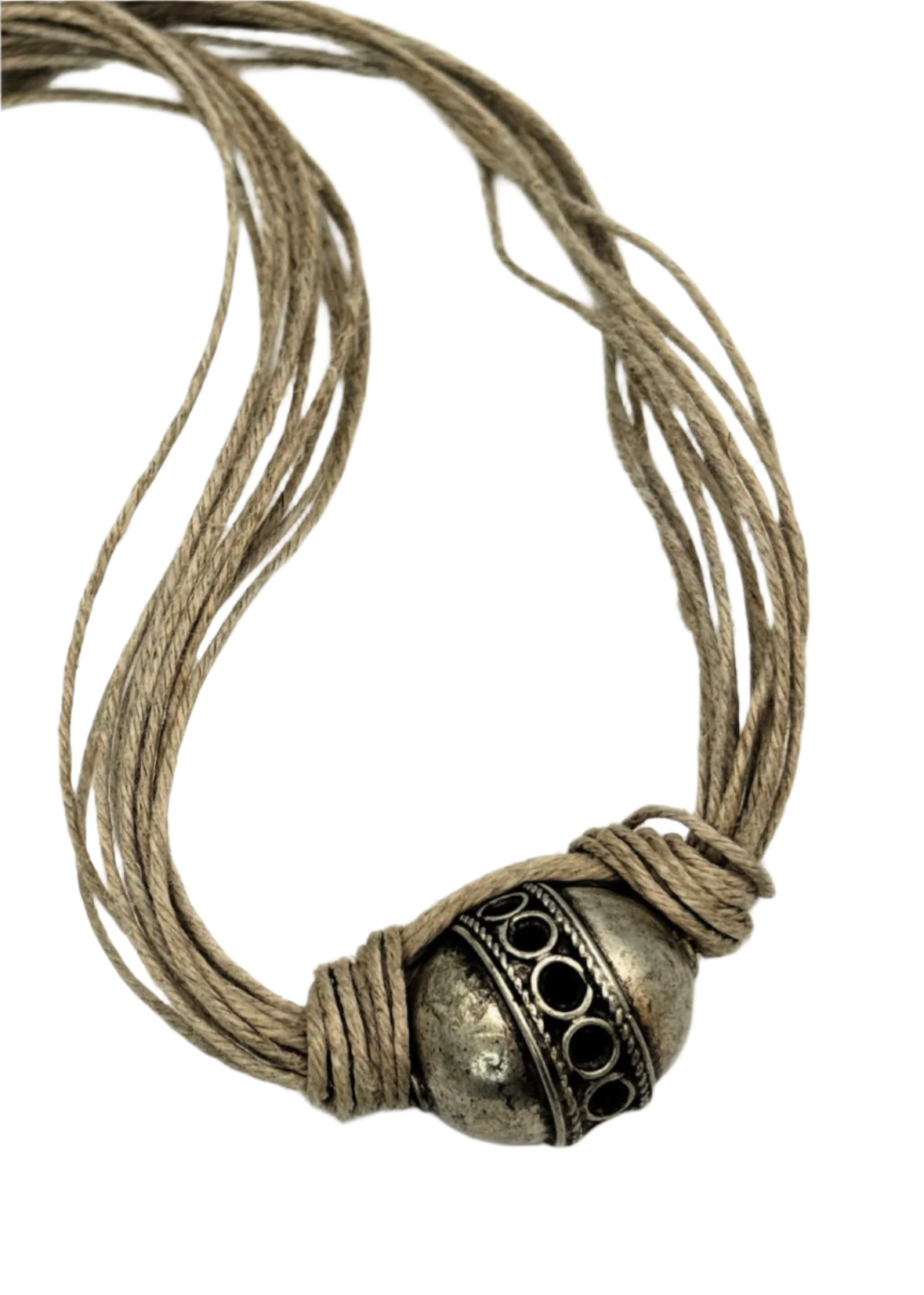 Vintage Handmade Jute Cord with Sterling Silver Egg