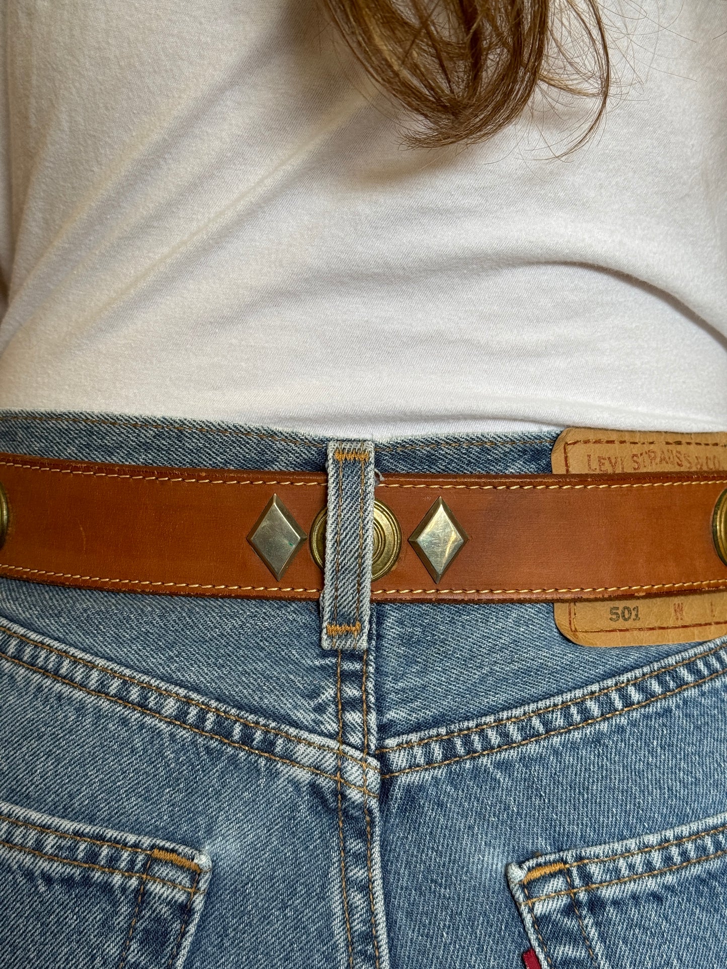 Brown Leather Belt with Brass/Silver Studs