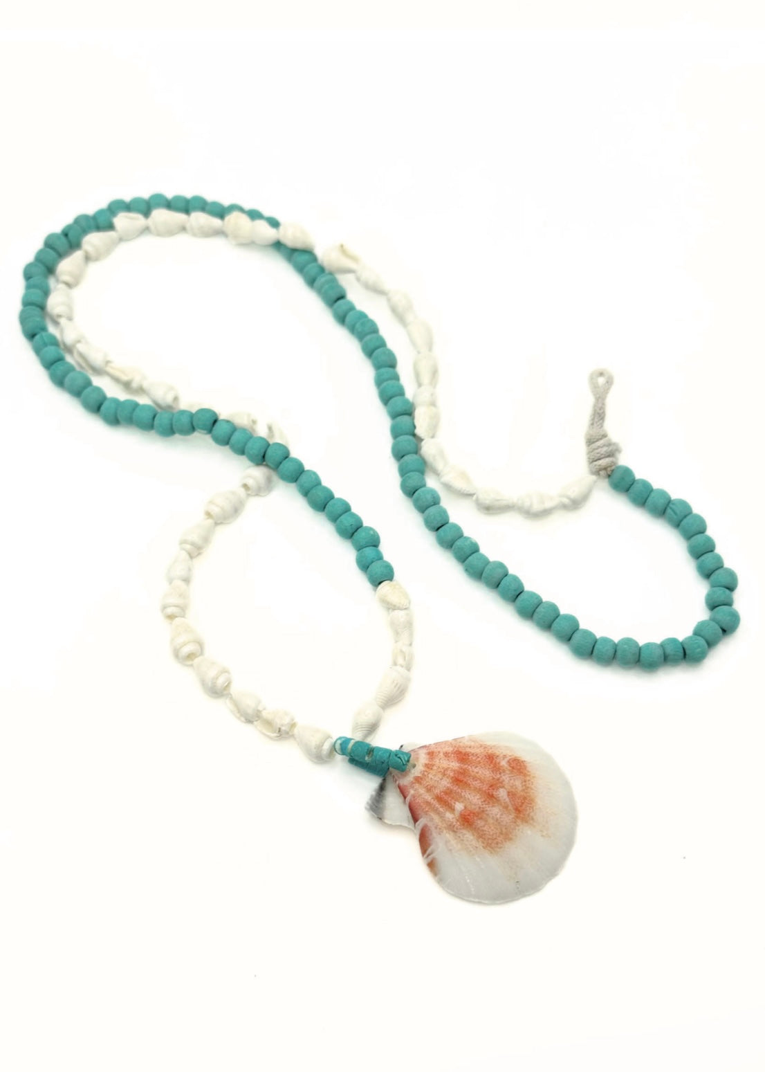 Vintage Turquoise Seed Beaded Shell Necklace
