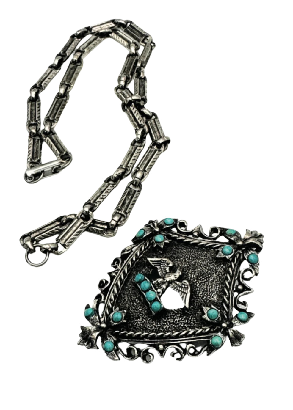 Vintage Avon Turquoise Sterling Silver Necklace with Detachable Pin