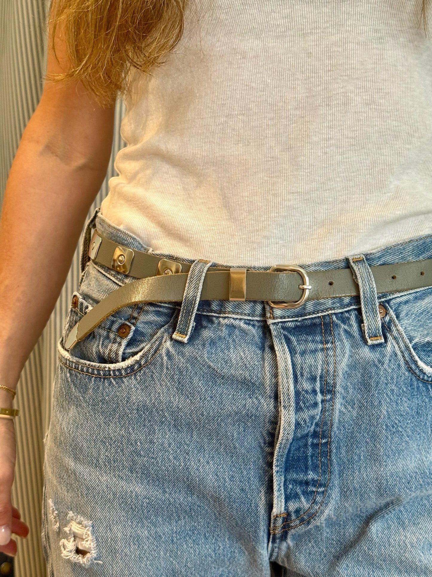 Gray Leather Belt
