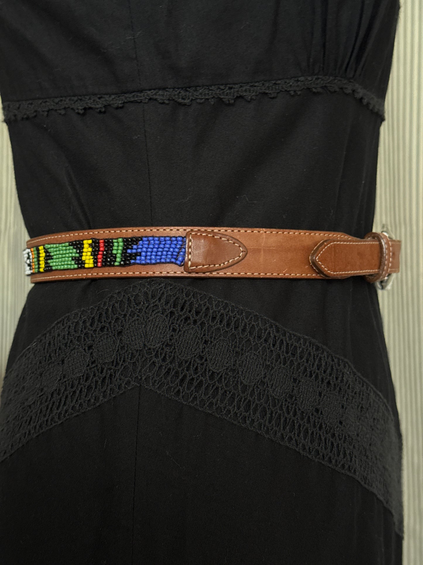 Beaded Brown Leather Belt
