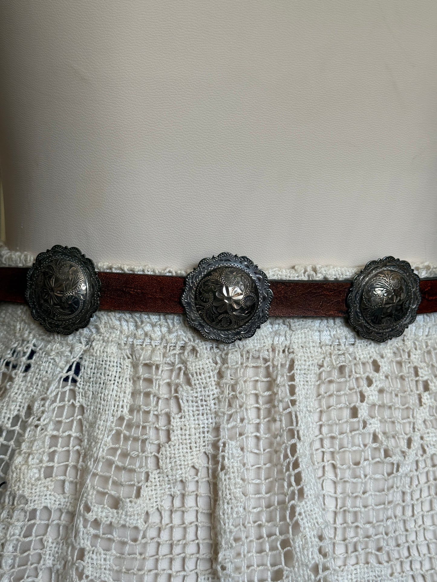 Brown Leather Belt with Silver