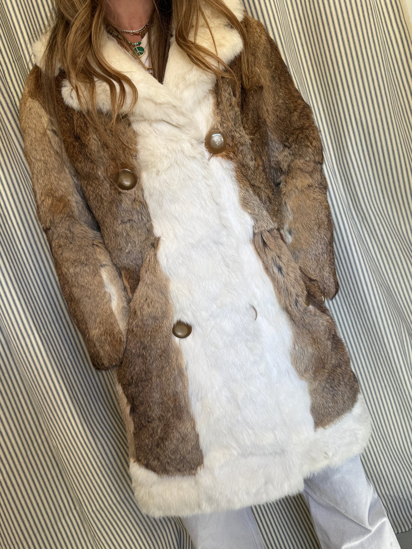 Vintage Two Tone Rabbit Fur Coat