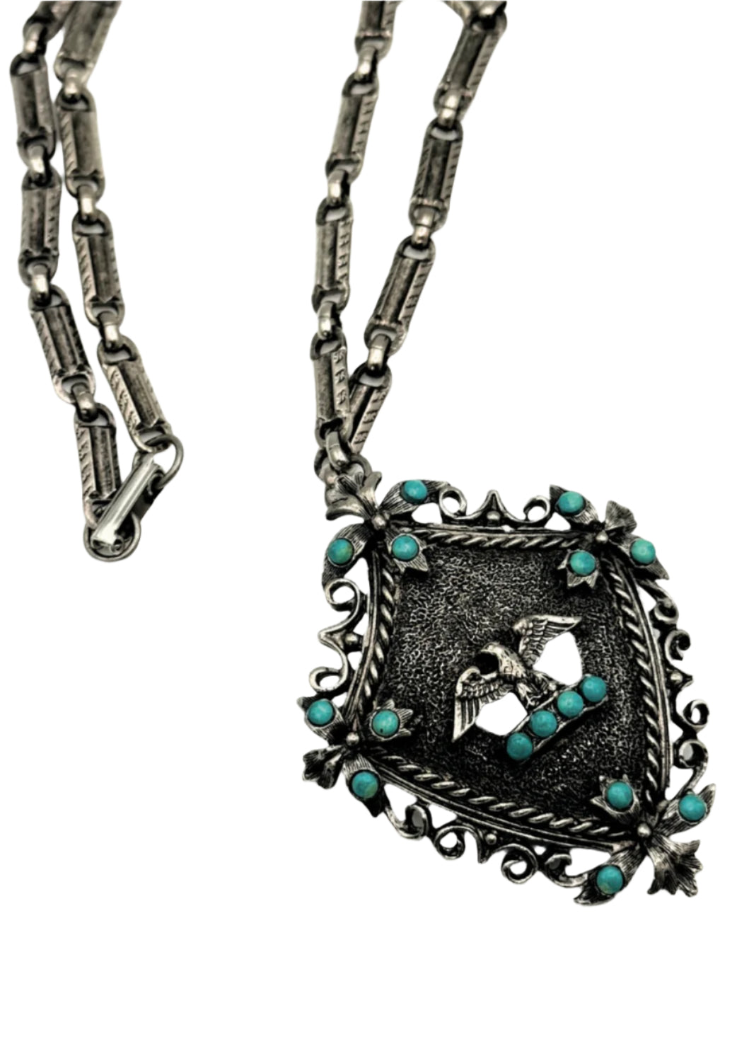 Vintage Avon Turquoise Sterling Silver Necklace with Detachable Pin
