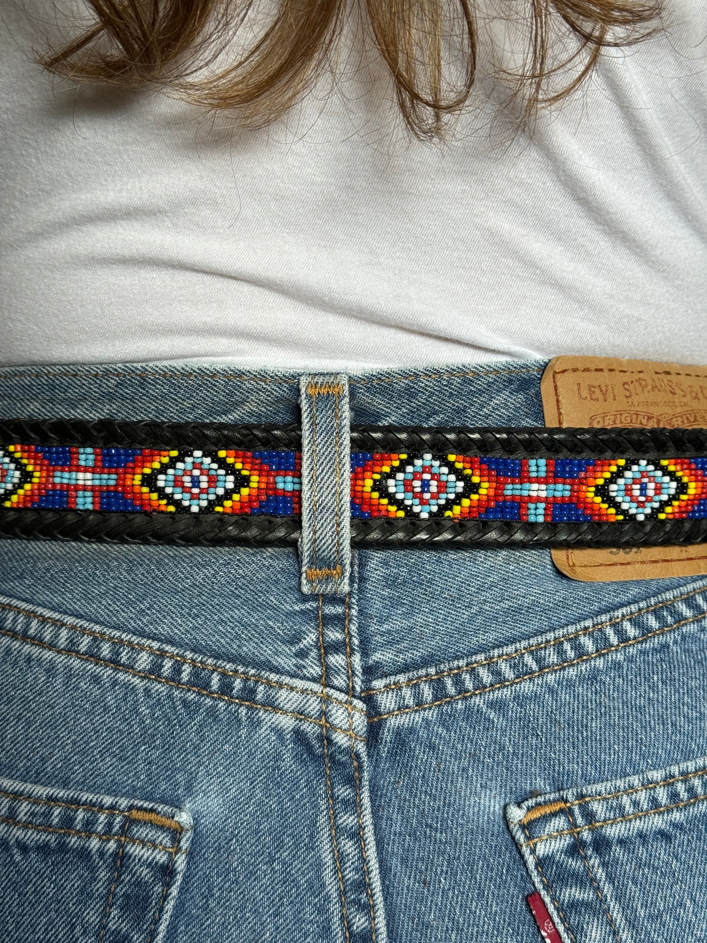 Black Beaded Leather Belt