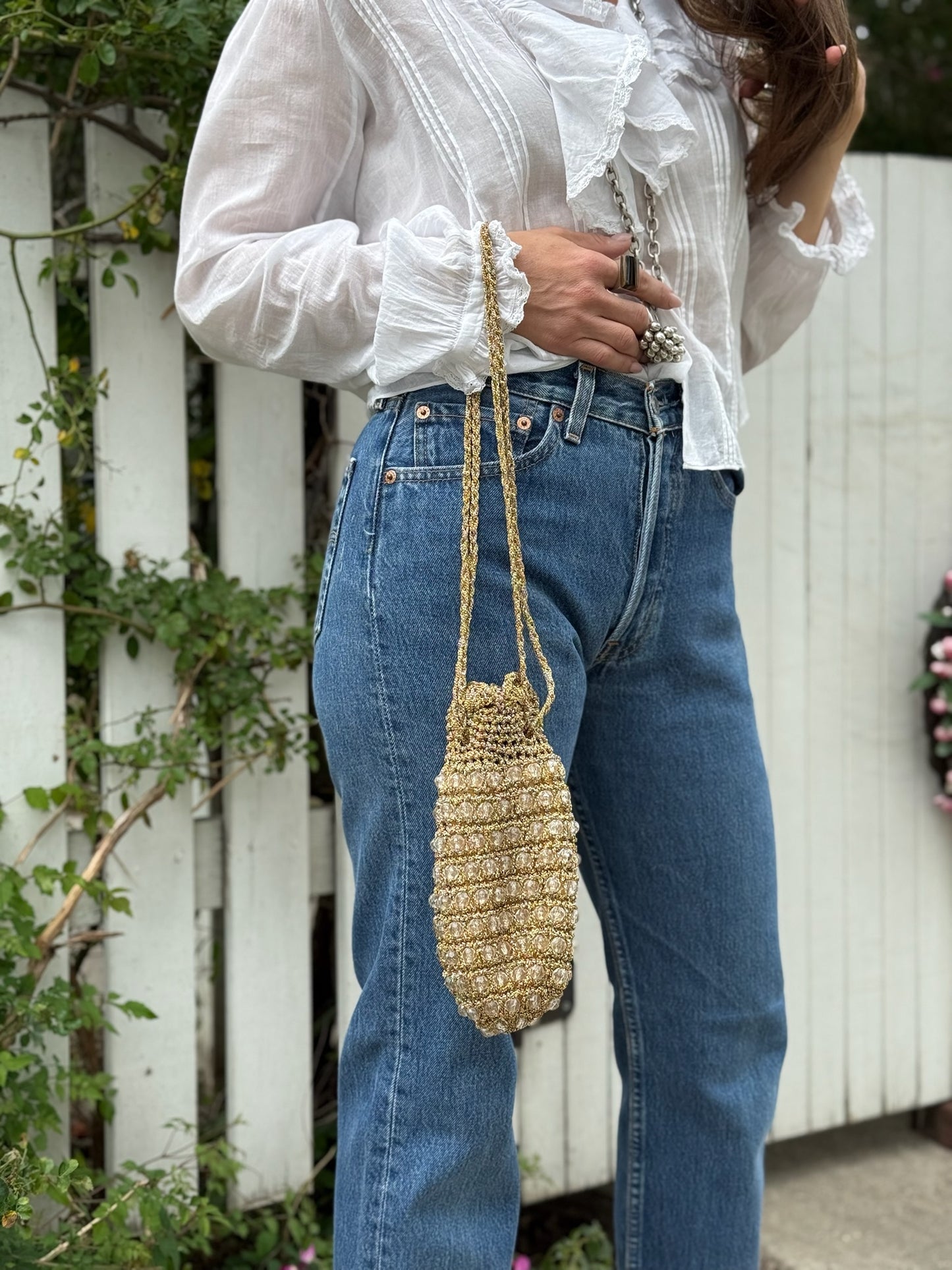 Gold Crochet Beaded Bag