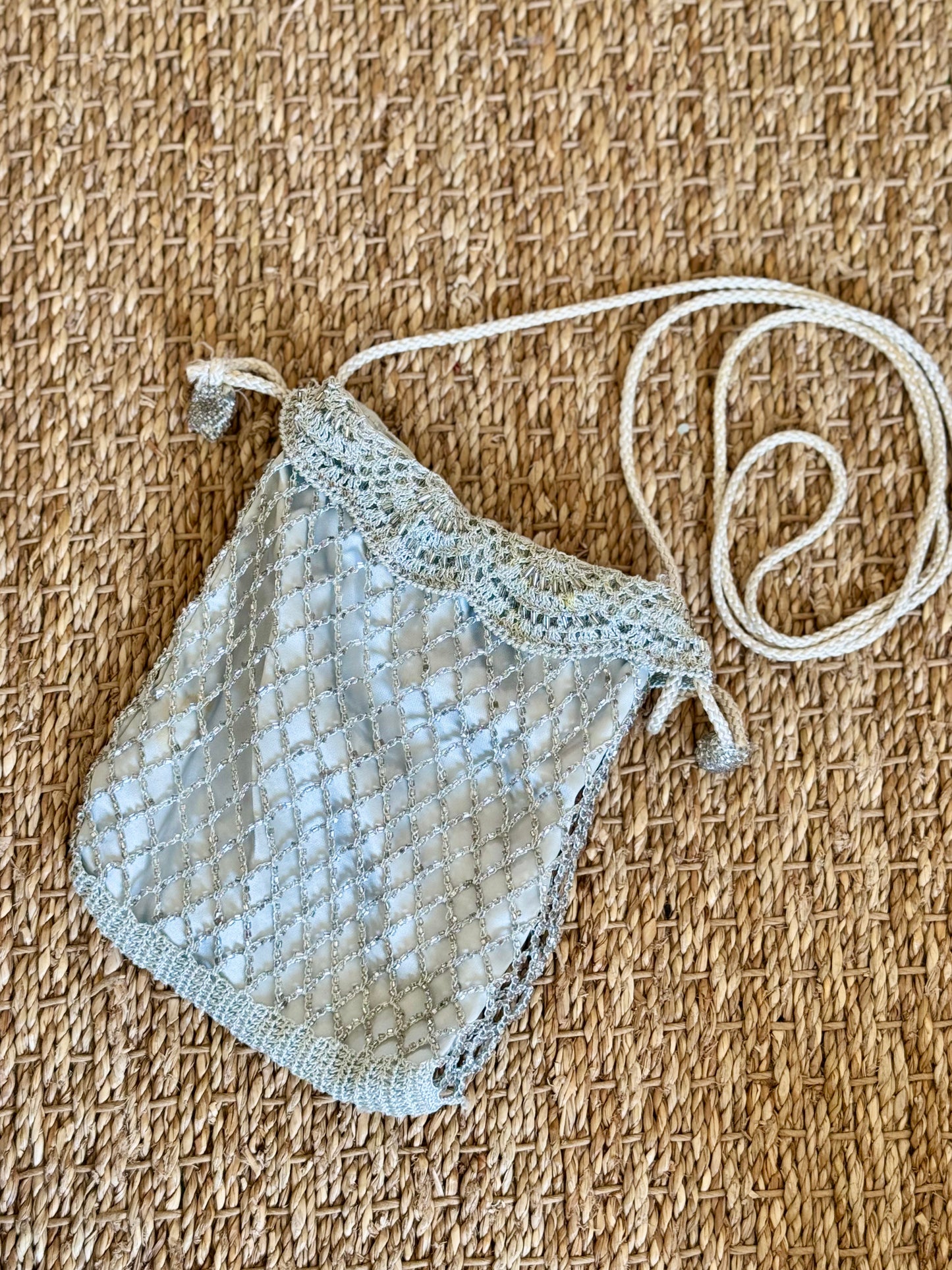 Drawstring Silver Beaded Bag