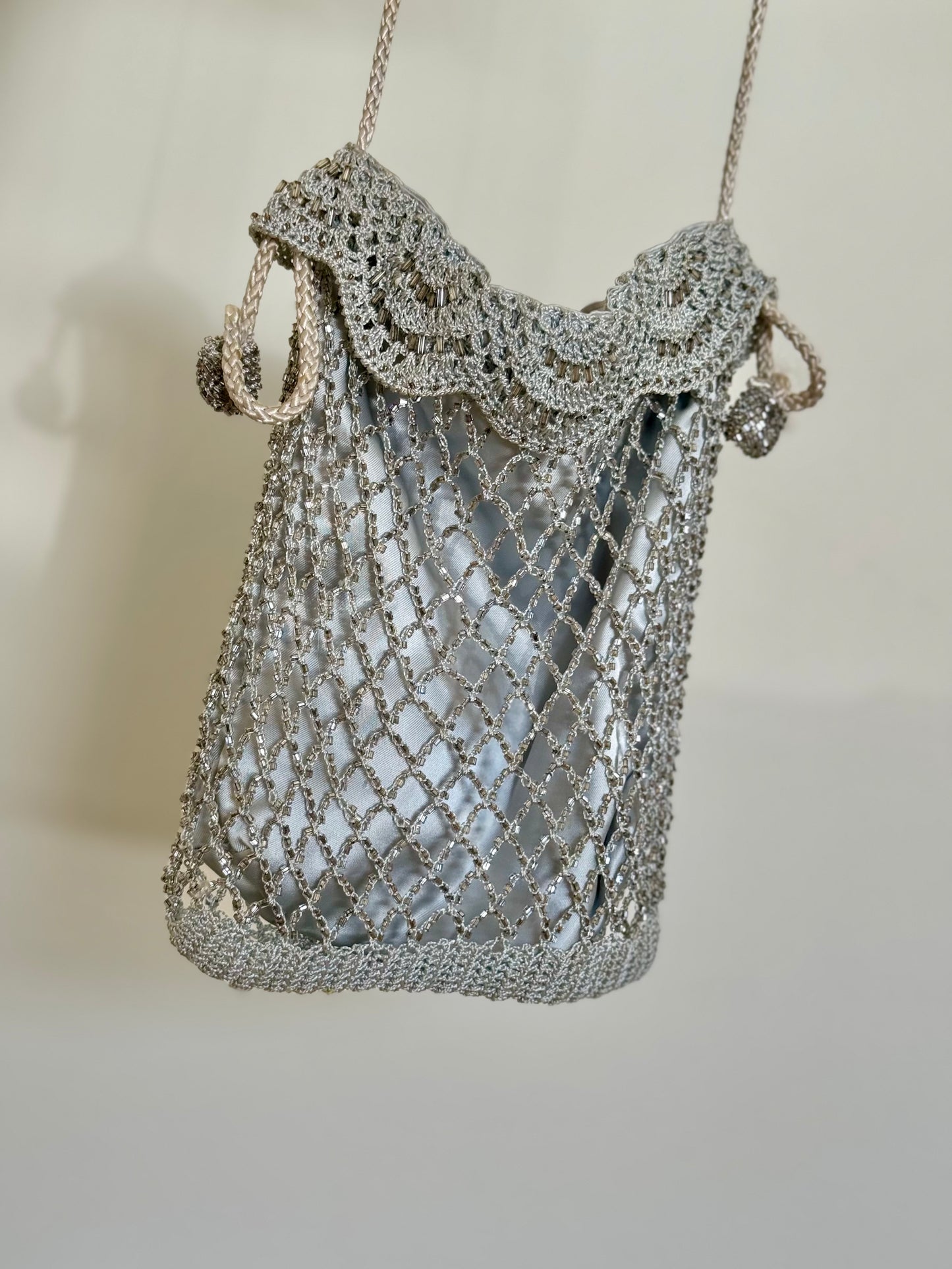 Drawstring Silver Beaded Bag