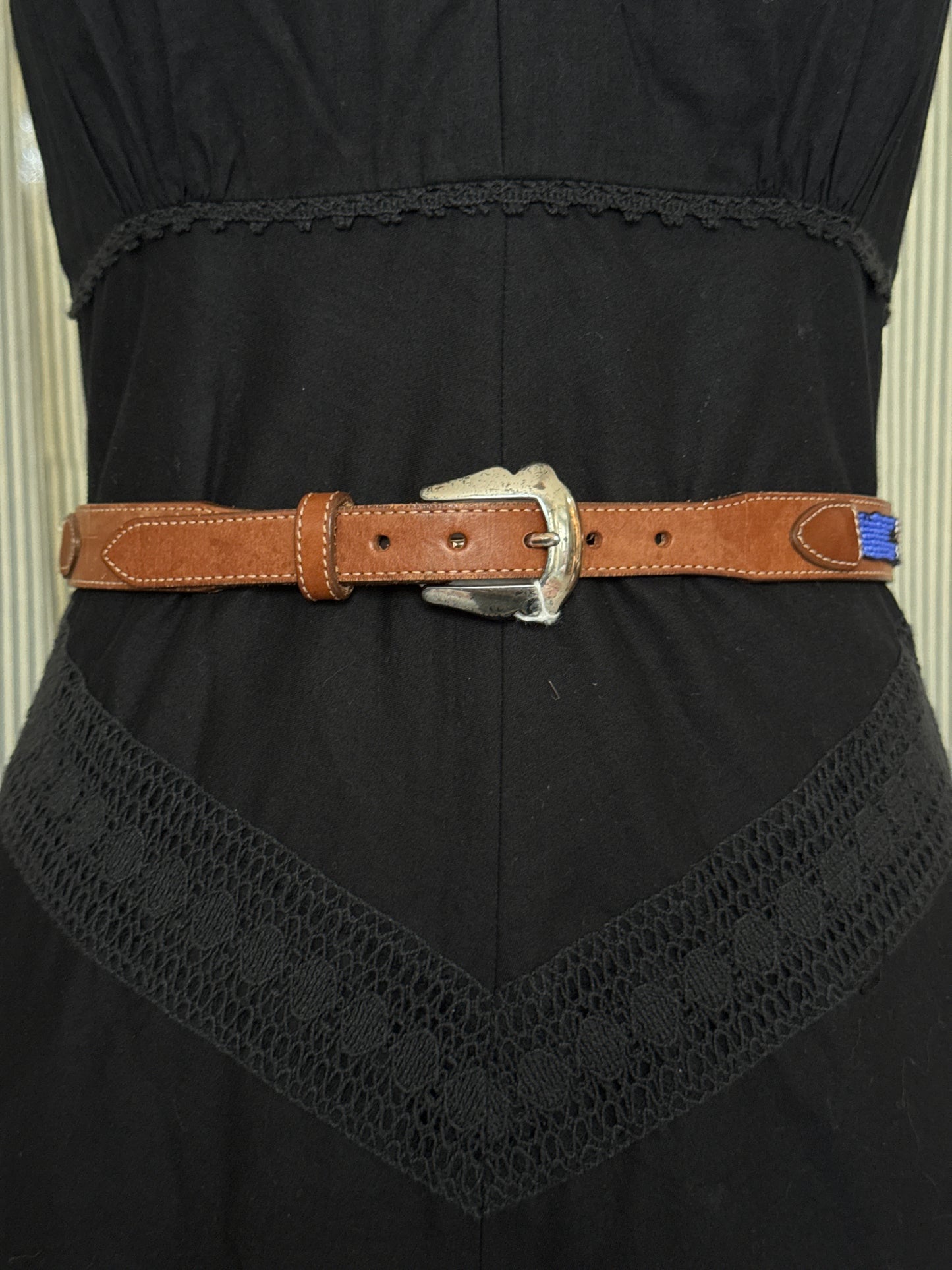 Beaded Brown Leather Belt