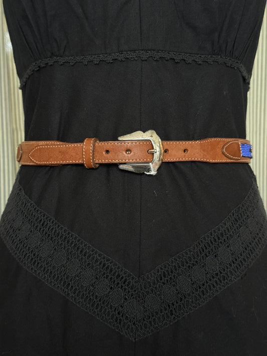 Beaded Brown Leather Belt