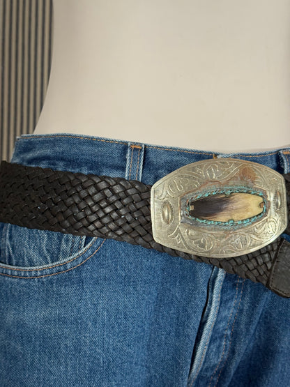 Black Braided Belt with Silver Buckle