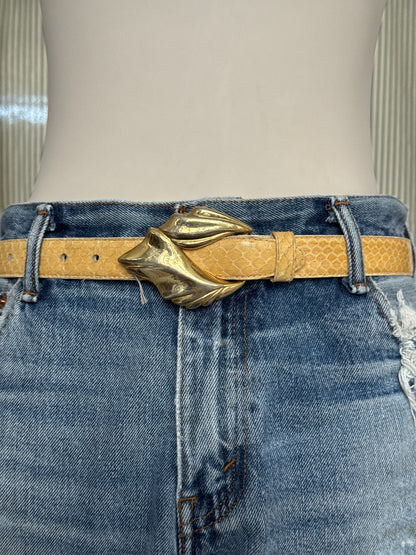 Tan snake skin with gold buckle