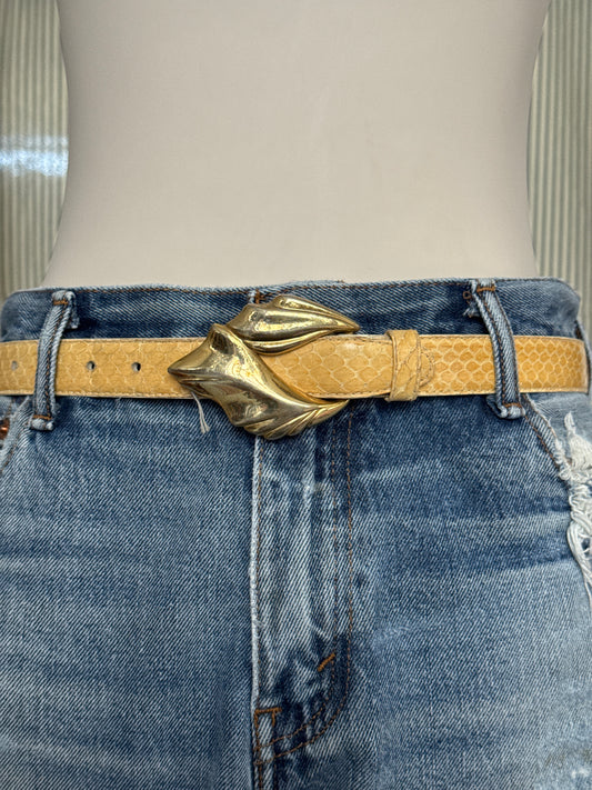 Tan snake skin with gold buckle