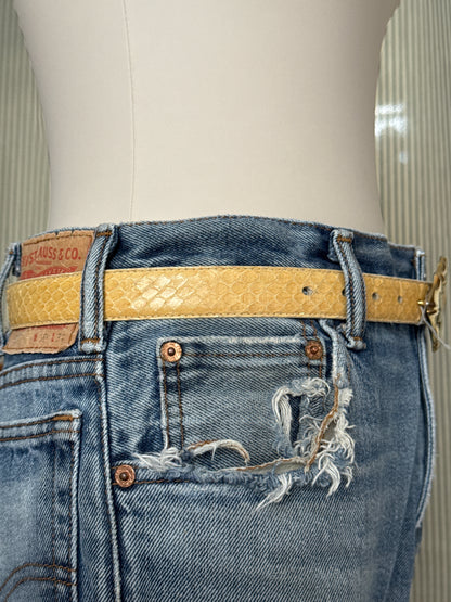 Tan snake skin with gold buckle