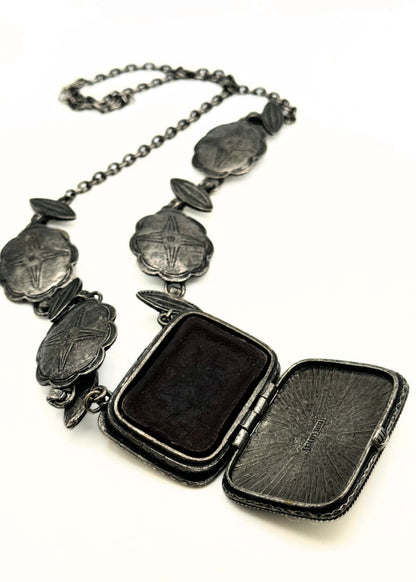 70s Estée Lauder Silver Concho Perfume Compact Necklace