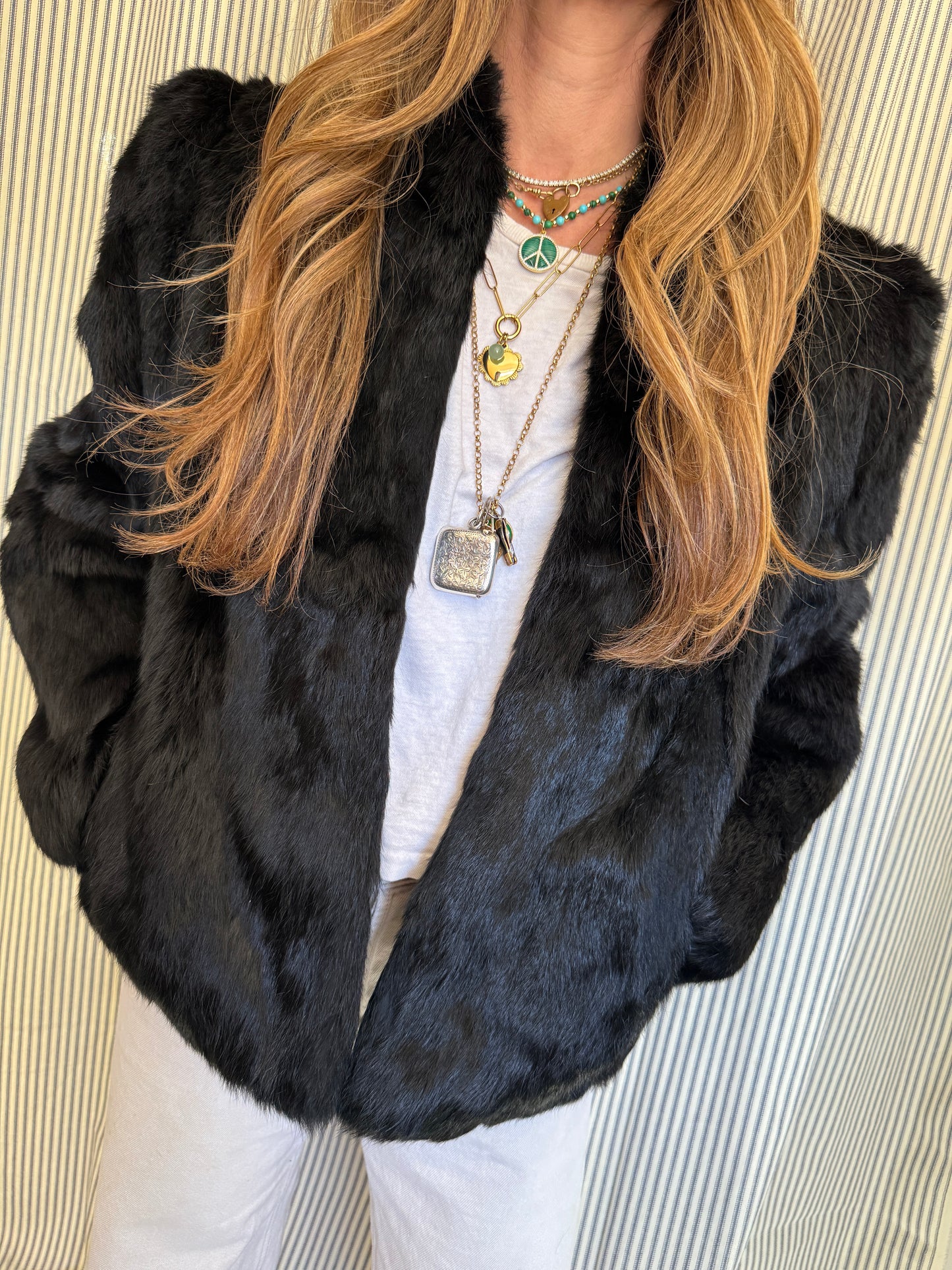 Vintage Black Rabbit Fur Coat