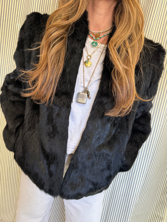 Vintage Black Rabbit Fur Coat