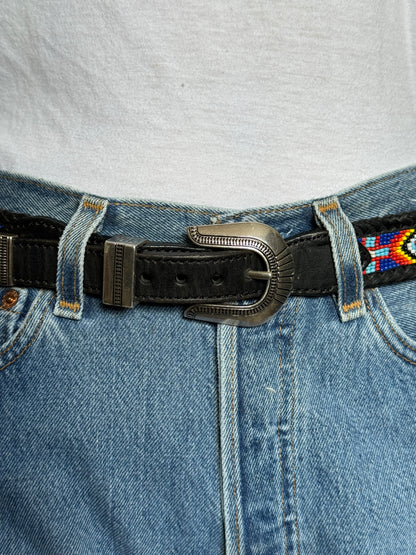 Black Beaded Leather Belt