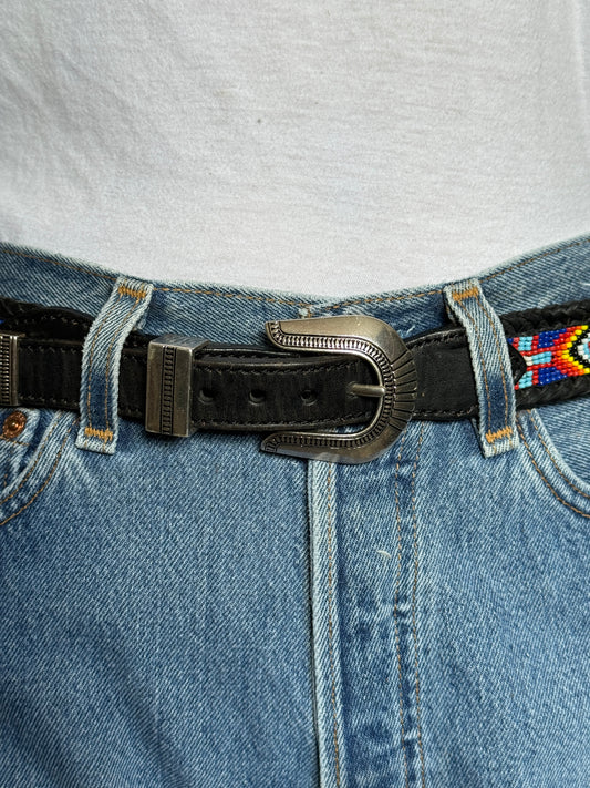 Black Beaded Leather Belt