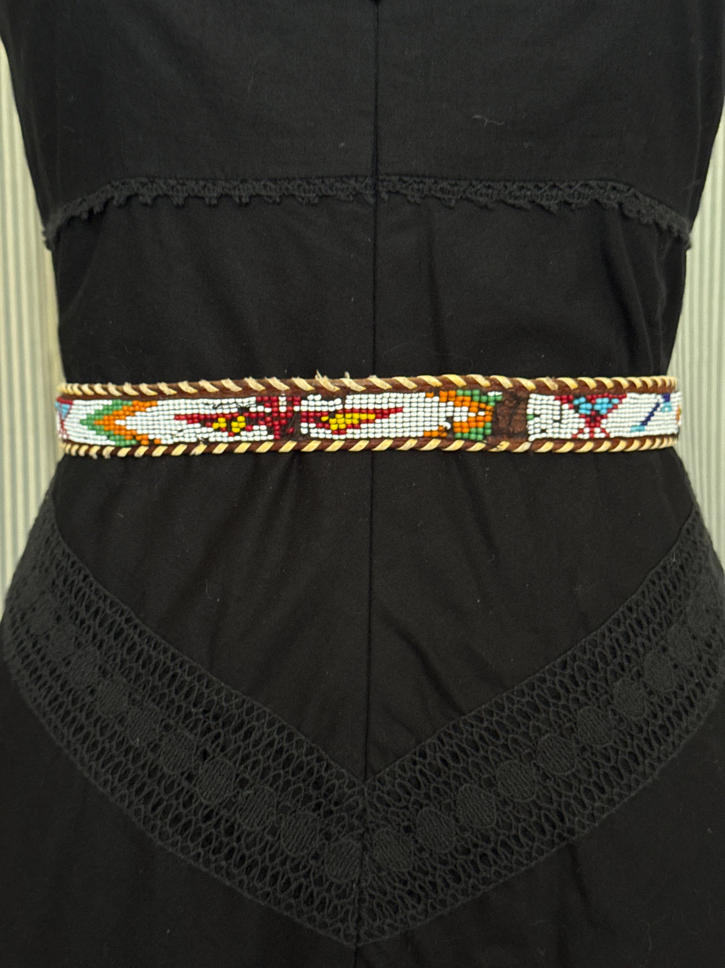 Beaded Brown Leather Belt