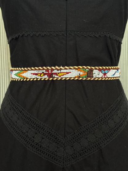 Beaded Brown Leather Belt