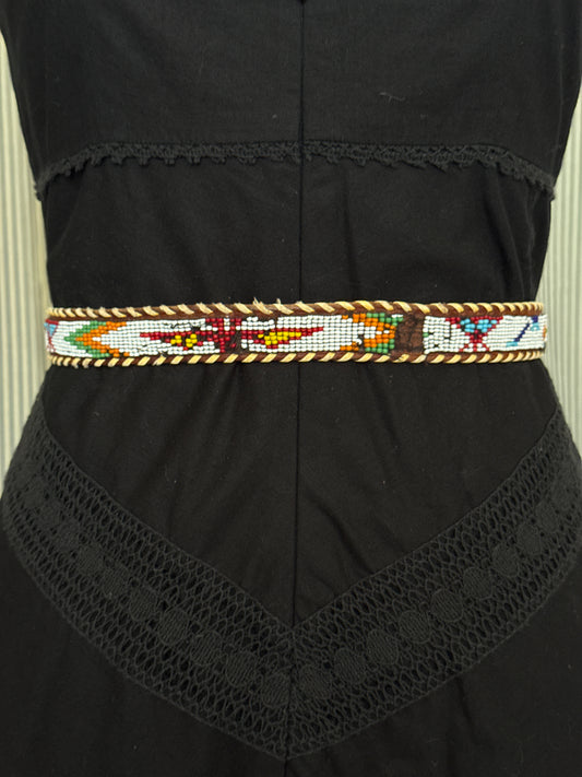 Beaded Brown Leather Belt