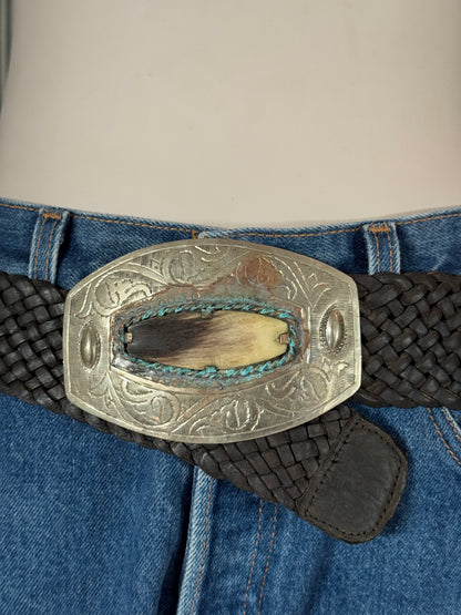 Black Braided Belt with Silver Buckle