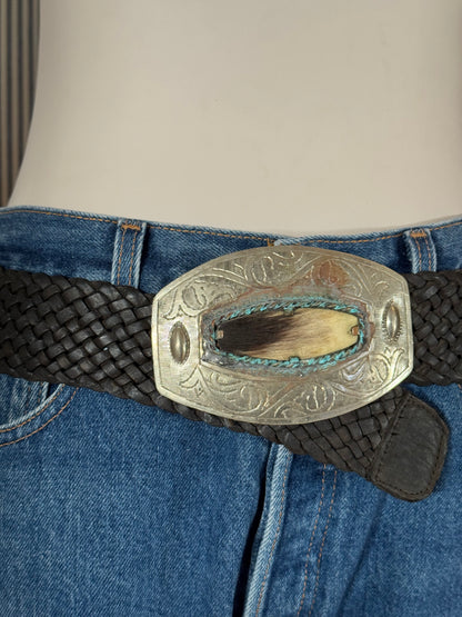 Black Braided Belt with Silver Buckle