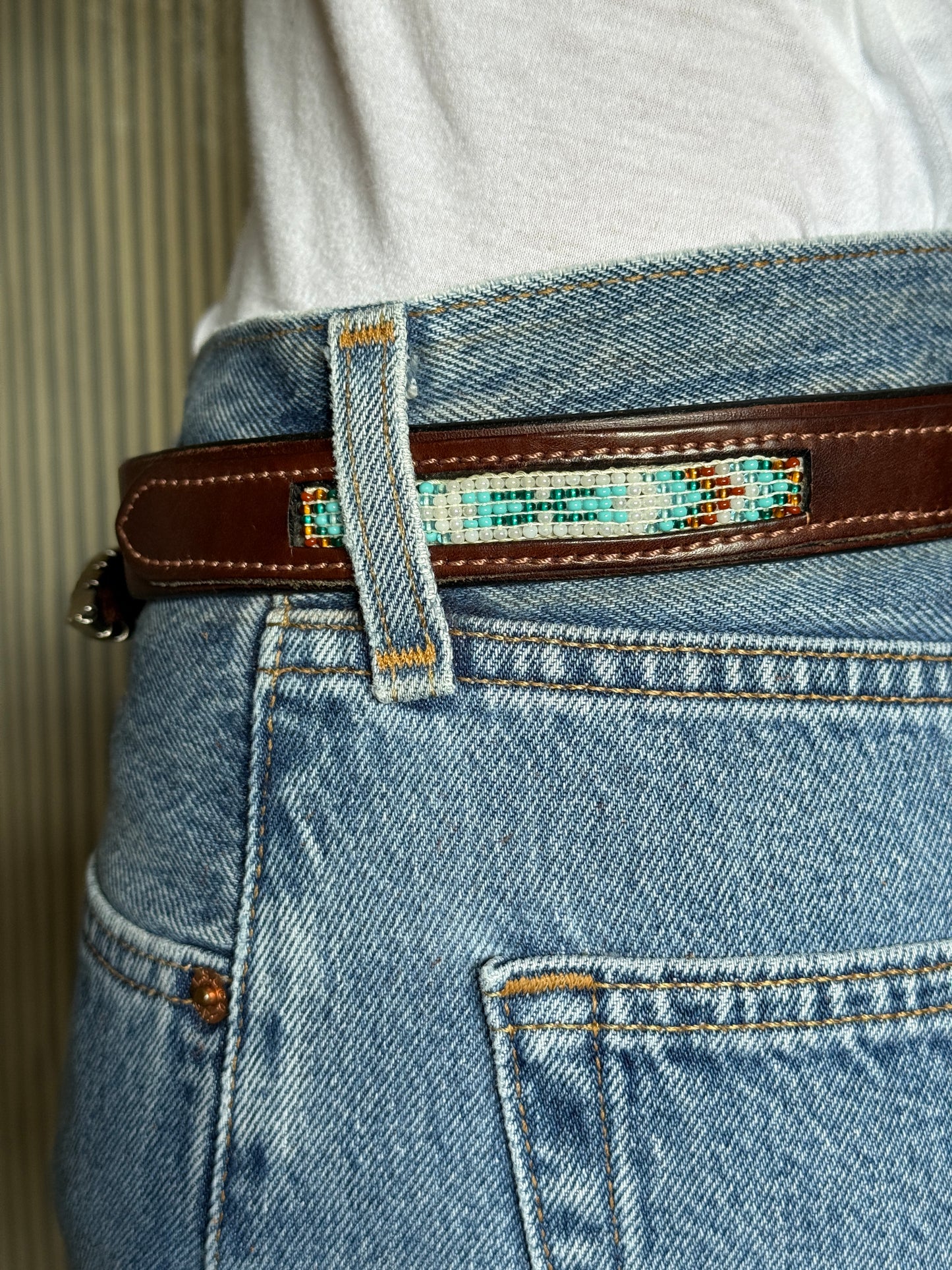 Brown with Turquoise Beaded Belt