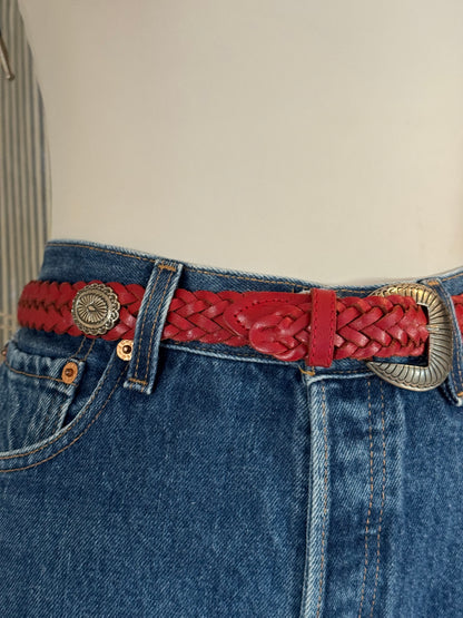 Red Braided Leather Belt