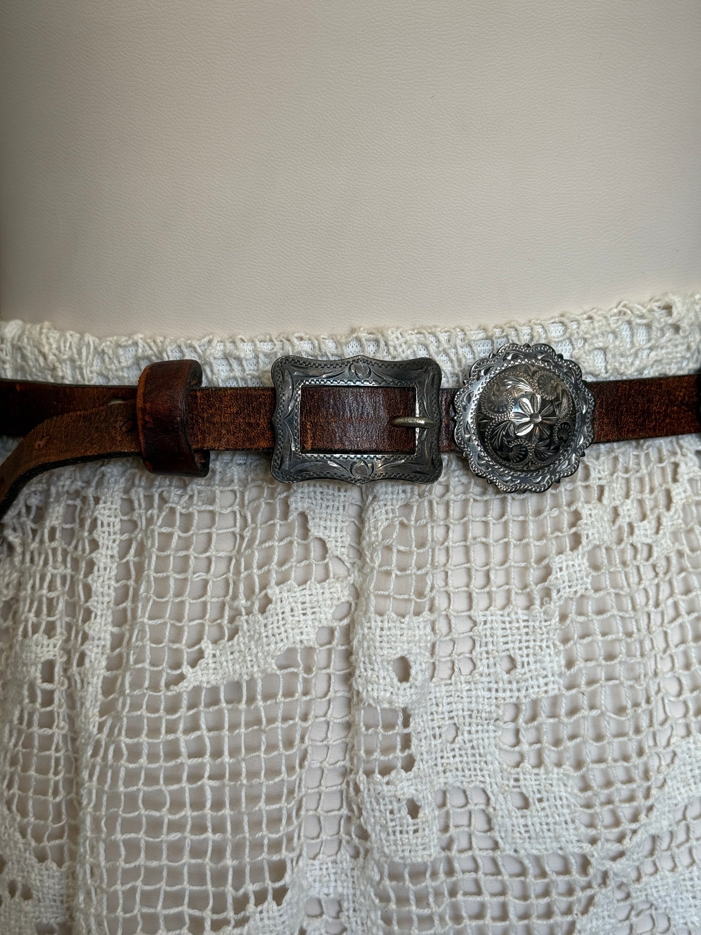 Brown Leather Belt with Silver