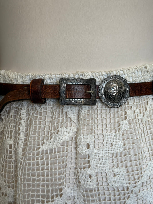 Brown Leather Belt with Silver