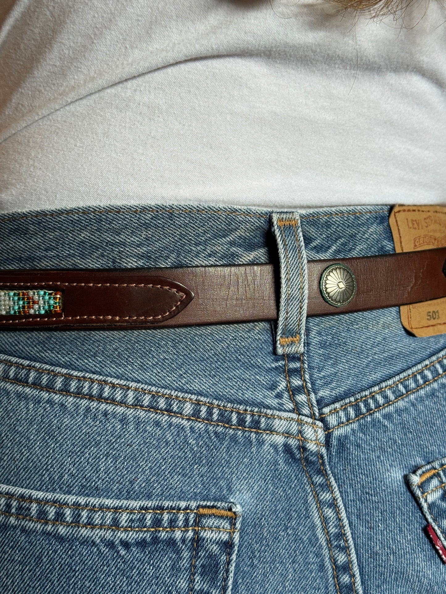 Brown with Turquoise Beaded Belt