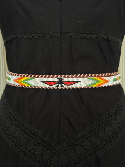 Beaded Brown Leather Belt