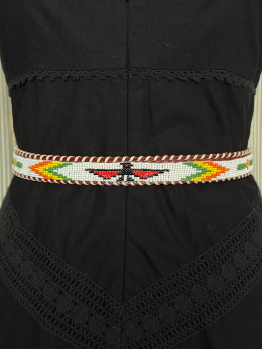 Beaded Brown Leather Belt