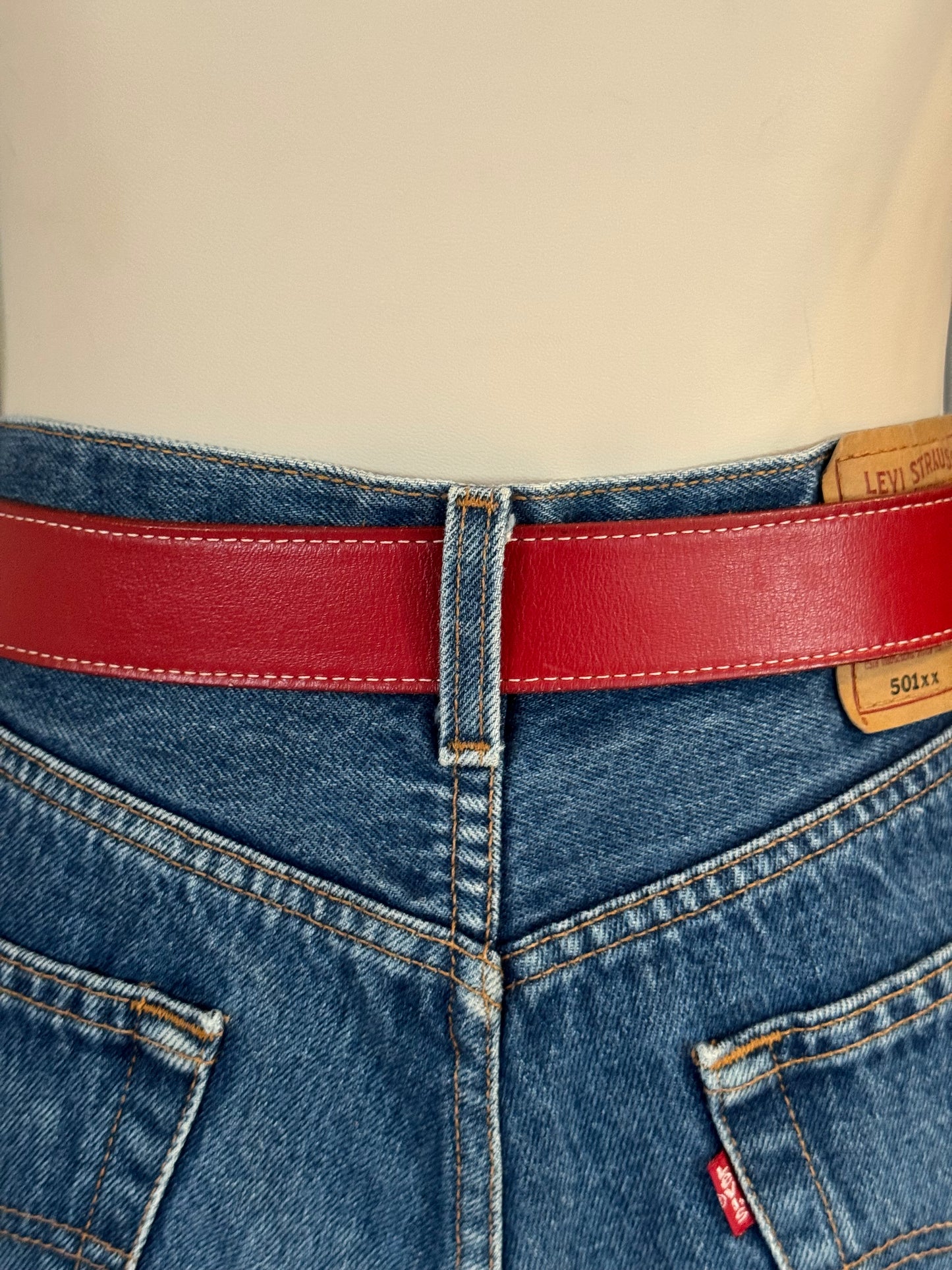 Red Leather Belt with Tan Buckle