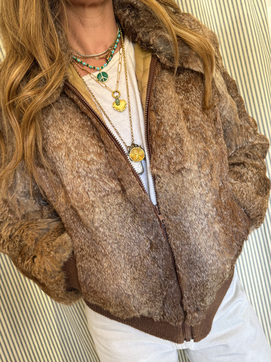 Vintage Rabbit Fur Zip Up Bomber