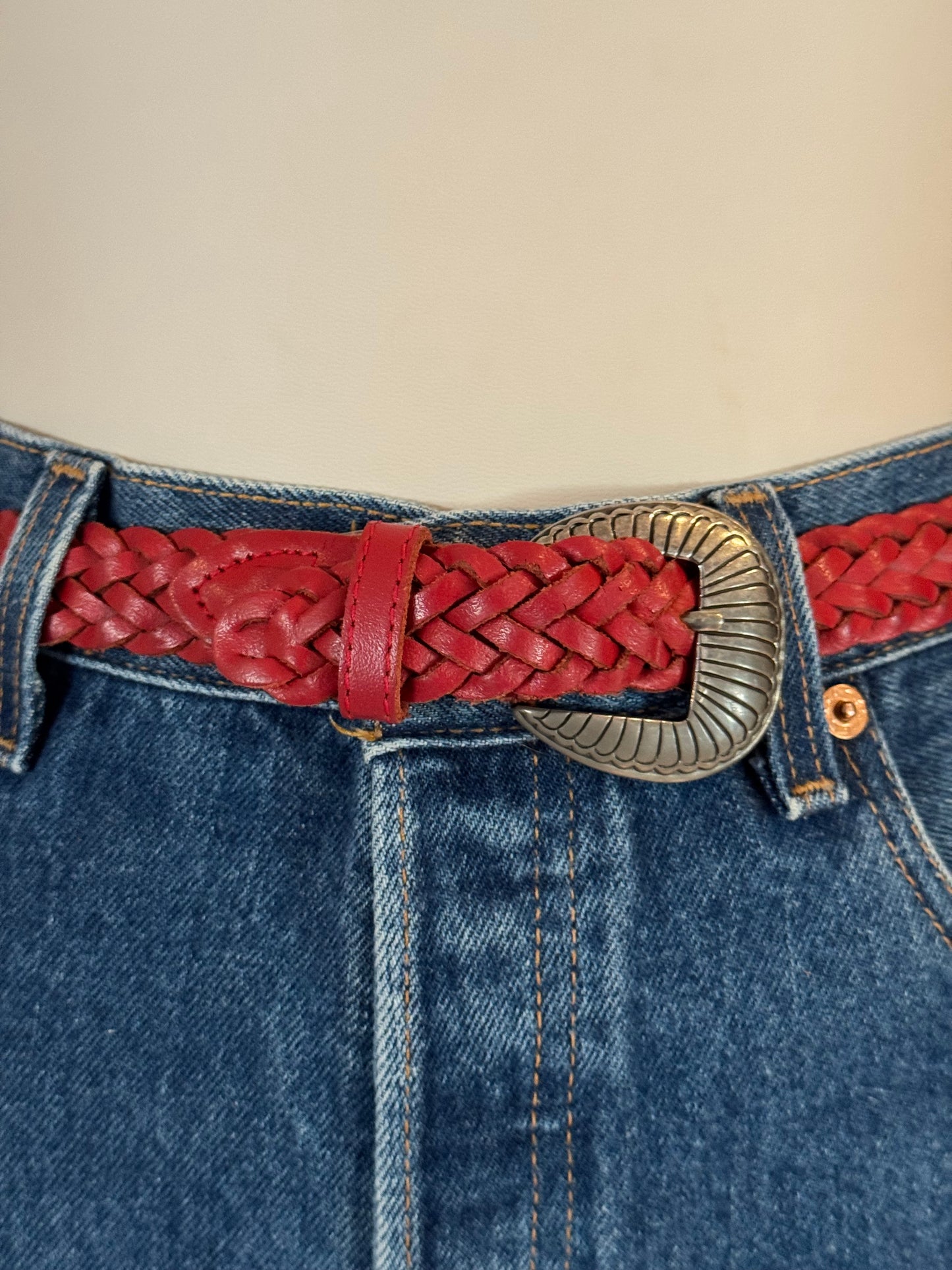 Red Braided Leather Belt