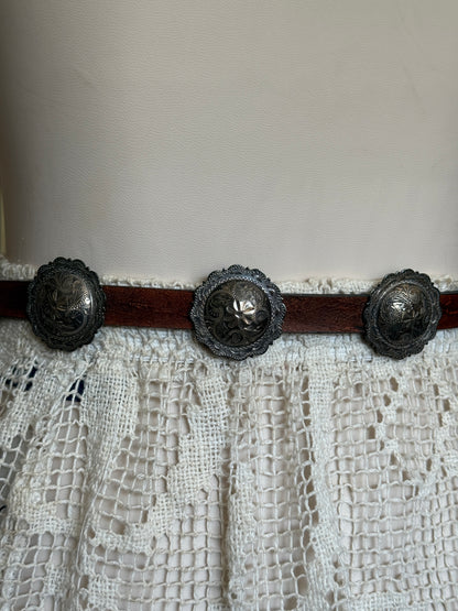 Brown Leather Belt with Silver