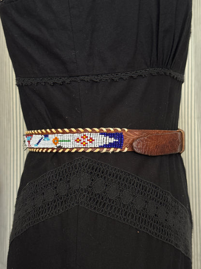 Beaded Brown Leather Belt