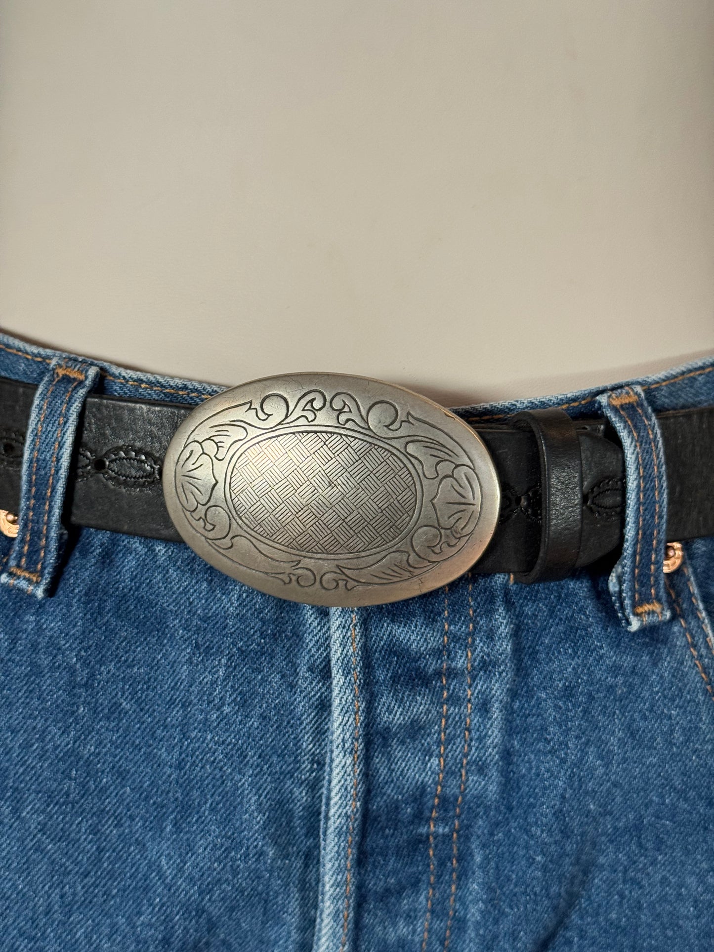 Silver Buckle Black Leather Belt