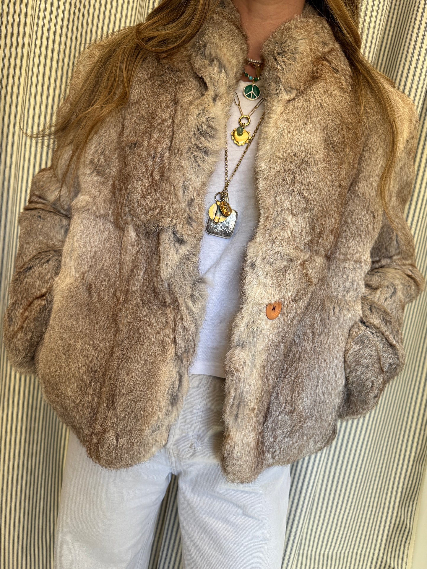 Vintage Rabbit Fur Coat with Button