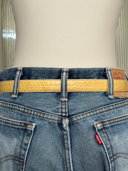 Tan snake skin with gold buckle