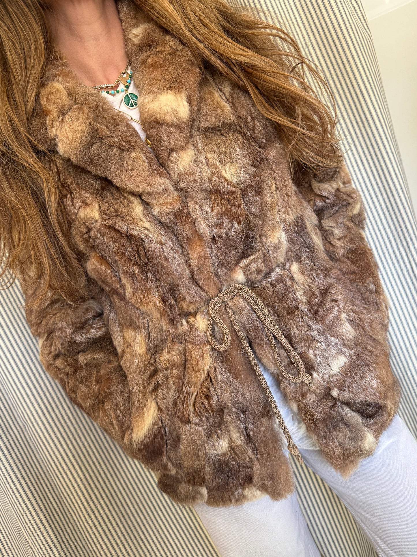 Vintage Cinch Waist Rabbit Fur Coat