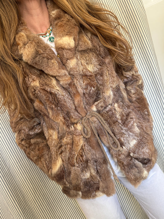 Vintage Cinch Waist Rabbit Fur Coat