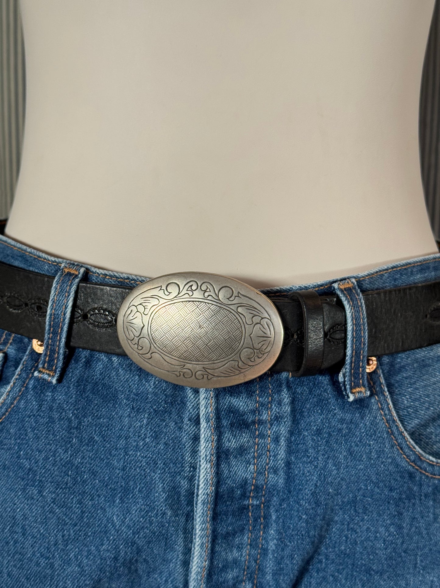 Silver Buckle Black Leather Belt