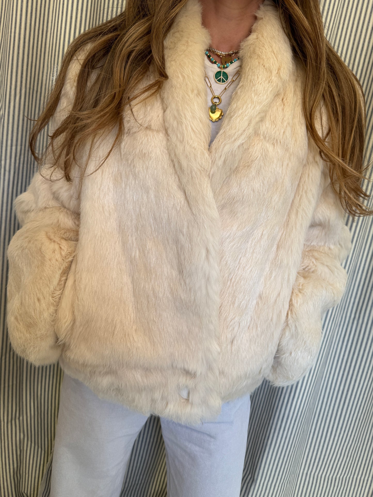 Vintage Cream Rabbit Fur Coat with Buttons